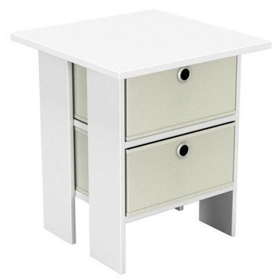 Urbn-Living White, Cream - 2-Tier 2- Drawer Wooden Side Table - image 1