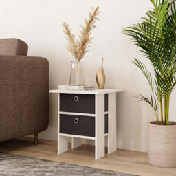 Urbn-Living White, Cream - 2-Tier 2- Drawer Wooden Side Table - thumbnail 7
