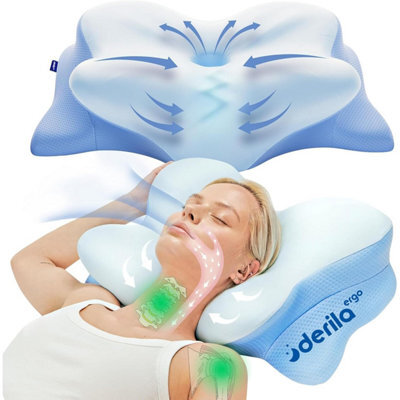 Derila Ergo Memory Foam Pillow. Cervical Neck For Back, Stomach & Side Sleeper. Butterfly Form Pillows And Shoulder, Size 54 X 36 by B&Q