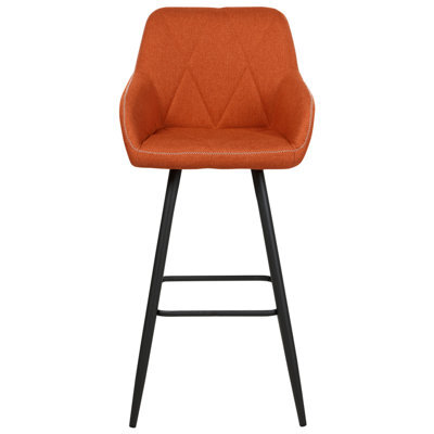 Wyld And Coco Signature Set Of 2 Orange Fabric Bar Stools With Arms And Quilted Backrest, Black Metal Legs - image 1