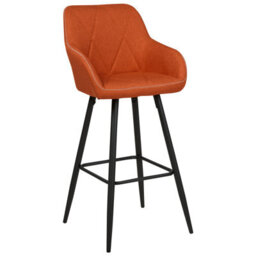 Wyld And Coco Signature Set Of 2 Orange Fabric Bar Stools With Arms And Quilted Backrest, Black Metal Legs - thumbnail 4
