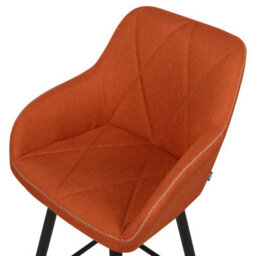 Wyld And Coco Signature Set Of 2 Orange Fabric Bar Stools With Arms And Quilted Backrest, Black Metal Legs - thumbnail 6