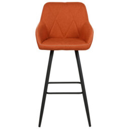 Wyld And Coco Signature Set Of 2 Orange Fabric Bar Stools With Arms And Quilted Backrest, Black Metal Legs - thumbnail 1