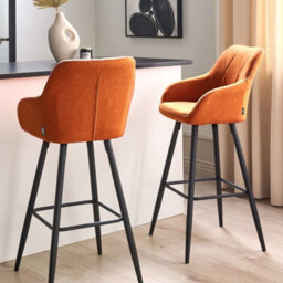 Wyld And Coco Signature Set Of 2 Orange Fabric Bar Stools With Arms And Quilted Backrest, Black Metal Legs - thumbnail 2