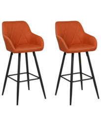 Wyld And Coco Signature Set Of 2 Orange Fabric Bar Stools With Arms And Quilted Backrest, Black Metal Legs - thumbnail 3