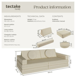 Tectake Kids Sofa Lilly - 8-Piece, Flexible Arrangement Play Sofa, Thick Padding, Removable Covers - 60 Centimetre Beige - thumbnail 6