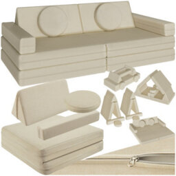 Tectake Kids Sofa Lilly - 8-Piece, Flexible Arrangement Play Sofa, Thick Padding, Removable Covers - 60 Centimetre Beige - thumbnail 1