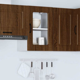 Berkfield Kitchen Wall Cabinet With Glass Door Kalmar Brown Oak Engineered Wood - thumbnail 4