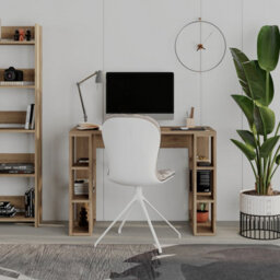 Decortie Modern Colmar 106Cm Working Desk Particleboard 3 Open Shelves Wall Fix H75Xw106Cm, Dark Oak Effect - thumbnail 1