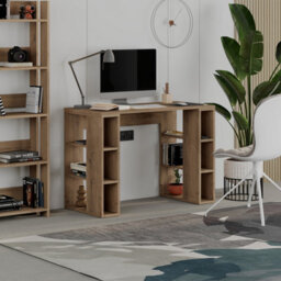 Decortie Modern Colmar 106Cm Working Desk Particleboard 3 Open Shelves Wall Fix H75Xw106Cm, Dark Oak Effect - thumbnail 5