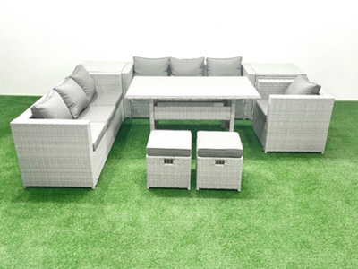 Fimous 8 Pieces Outdoor Rattan Sofa Set Cushions Patio Garden Furniture Sets Armchair Dining Table 2 Side Tables - image 1