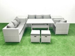 Fimous 8 Pieces Outdoor Rattan Sofa Set Cushions Patio Garden Furniture Sets Armchair Dining Table 2 Side Tables - thumbnail 2