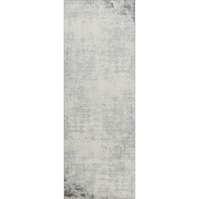 Livabliss Roma-Abstract Charcoal Grey Off-White Modern Marble Living Dining Bedroom Rug 80 X 220 Cm Easy Care, Non Shedding - image 1