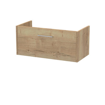 Hudson Reed Juno 800mm Wall Hung Single Drawer Unit-Autumn Oak - image 1