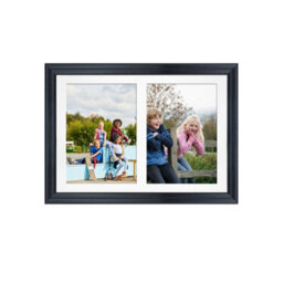 AK Frames 20X14 Black Classic Multi Photo Frame With White Mount - Holds 2 Apertures (2X) A4 Photos - thumbnail 1