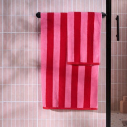 Ohs Stripe 100% Cotton Bath Towel Hotel Quality Soft Absorbent, Pink - 2Pc