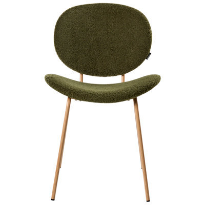 Wyld and Coco Dark Green Bouclé Dining Chairs Set Of 2 - Wood-Look Iron Legs, Compact Modern Dining Chairs - image 1