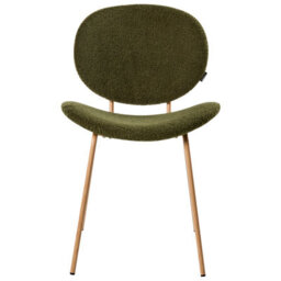 Wyld and Coco Dark Green Bouclé Dining Chairs Set Of 2 - Wood-Look Iron Legs, Compact Modern Dining Chairs - thumbnail 1