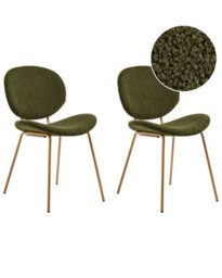 Wyld and Coco Dark Green Bouclé Dining Chairs Set Of 2 - Wood-Look Iron Legs, Compact Modern Dining Chairs - thumbnail 3