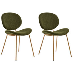 Wyld and Coco Dark Green Bouclé Dining Chairs Set Of 2 - Wood-Look Iron Legs, Compact Modern Dining Chairs - thumbnail 4