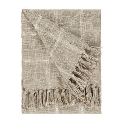 Yard Beni Check Fringed 100% Cotton Throw, Stone/natural, 130 X 180Cm - image 1