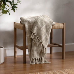 Yard Beni Check Fringed 100% Cotton Throw, Stone/natural, 130 X 180Cm - thumbnail 4