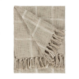 Yard Beni Check Fringed 100% Cotton Throw, Stone/natural, 130 X 180Cm