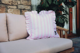 Hayward 50 X 50Cm Outdoor Cushion, Lavender Stripe Frill Edge Design, Shower-Resistant Square Cushion For Garden & Patio - thumbnail 4