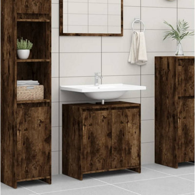Berkfield Bathroom Cabinet Smoked Oak 60X33X61 Cm Engineered Wood - image 1