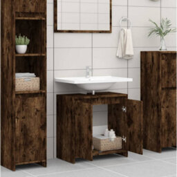 Berkfield Bathroom Cabinet Smoked Oak 60X33X61 Cm Engineered Wood - thumbnail 3