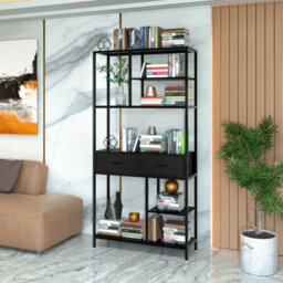 Tall Bookcase File Storage Cabinet With 2 Drawers Display - thumbnail 5