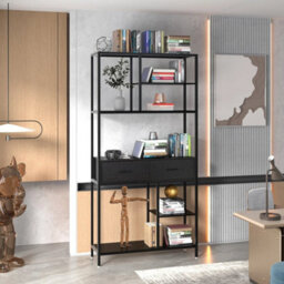 Tall Bookcase File Storage Cabinet With 2 Drawers Display - thumbnail 4