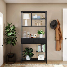 Tall Bookcase File Storage Cabinet With 2 Drawers Display - thumbnail 3