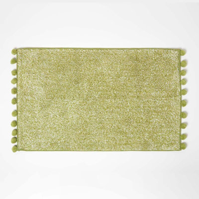 Homescapes Tufted Sage Green 100% Cotton Bath Mat With Pom Pom Edges 50 X 80 Cm - image 1