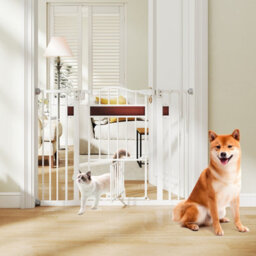 Costway Extra Wide Walk Through Pet Gate For 74-104 Cm Openings-White - thumbnail 4
