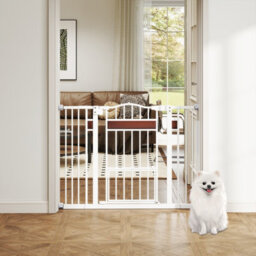Costway Extra Wide Walk Through Pet Gate For 74-104 Cm Openings-White - thumbnail 3