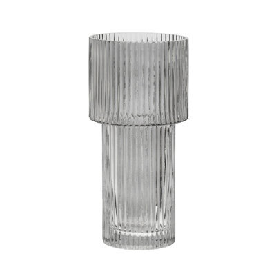 Orsina Small Ribbed Grey Glass Vase For Modern Home Decor, Small And Minimalistic Flower Vase For Living Room - image 1