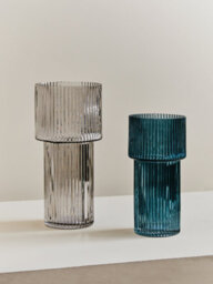 Orsina Small Ribbed Grey Glass Vase For Modern Home Decor, Small And Minimalistic Flower Vase For Living Room - thumbnail 3