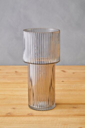 Orsina Small Ribbed Grey Glass Vase For Modern Home Decor, Small And Minimalistic Flower Vase For Living Room - thumbnail 2