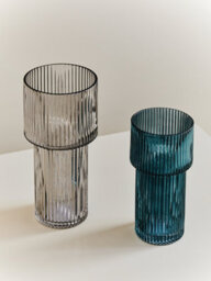 Orsina Small Ribbed Grey Glass Vase For Modern Home Decor, Small And Minimalistic Flower Vase For Living Room - thumbnail 4