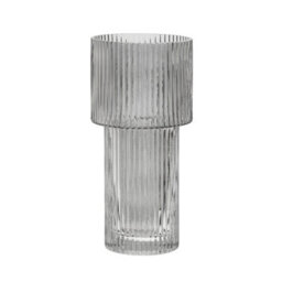 Orsina Small Ribbed Grey Glass Vase For Modern Home Decor, Small And Minimalistic Flower Vase For Living Room
