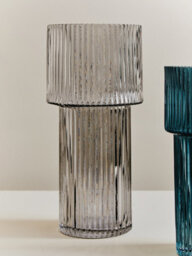 Orsina Small Ribbed Grey Glass Vase For Modern Home Decor, Small And Minimalistic Flower Vase For Living Room - thumbnail 5
