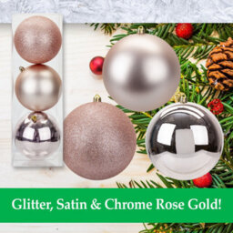 Rose Gold Christmas Baubles Pack Of 3- 12Cm - thumbnail 2