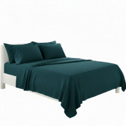 Plain Poly Cotton Easy Care Fitted Flat Sheet Matching Pillowcases Set Teal - thumbnail 2