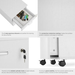 Tectake Filing Cabinet - 2 Rolling,  Lockable Drawers, Fits A4 Documents - 1 - White - thumbnail 5