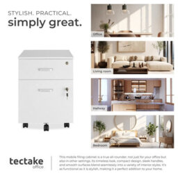 Tectake Filing Cabinet - 2 Rolling,  Lockable Drawers, Fits A4 Documents - 1 - White - thumbnail 7