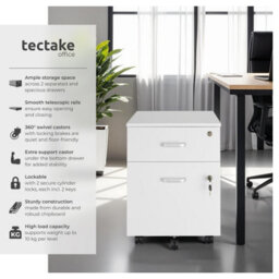 Tectake Filing Cabinet - 2 Rolling,  Lockable Drawers, Fits A4 Documents - 1 - White - thumbnail 2