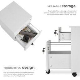 Tectake Filing Cabinet - 2 Rolling,  Lockable Drawers, Fits A4 Documents - 1 - White - thumbnail 3