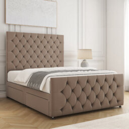 Bsspoke Maya Divan Bed Set Mink Plush Velvet With 54Inch Headboard & 20Inch Footboard & Mattress No Drawers In All Sizes - thumbnail 2