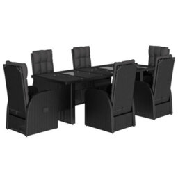 Berkfield 7 Piece Garden Dining Set With Cushions Black Poly Rattan - thumbnail 2